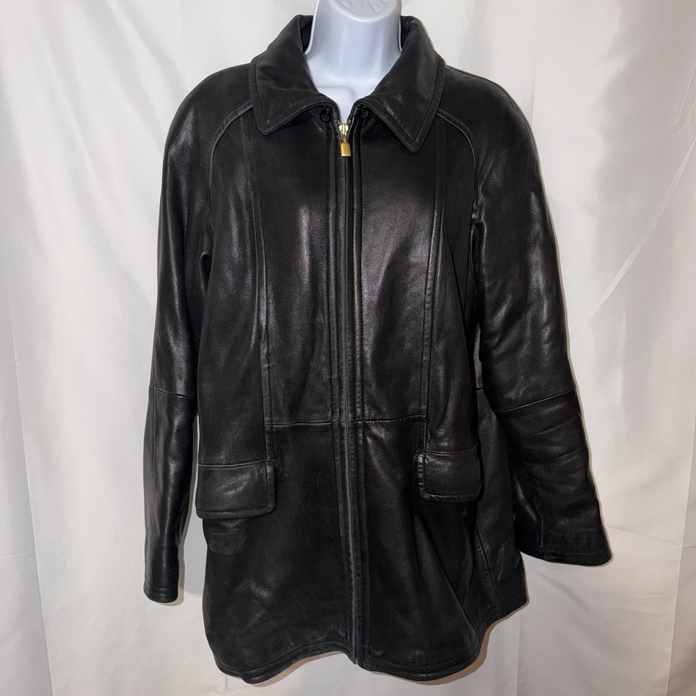 LNR Black Lambskin Leather Full Zip‎ Thinsulate Insulated Jacket Mid Length